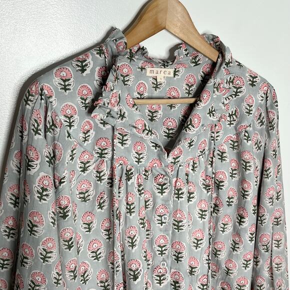 Marea Long Sleeve Georgia Button Up Top Womens Small Grey Pink Floral Cotton - Picture 4 of 11